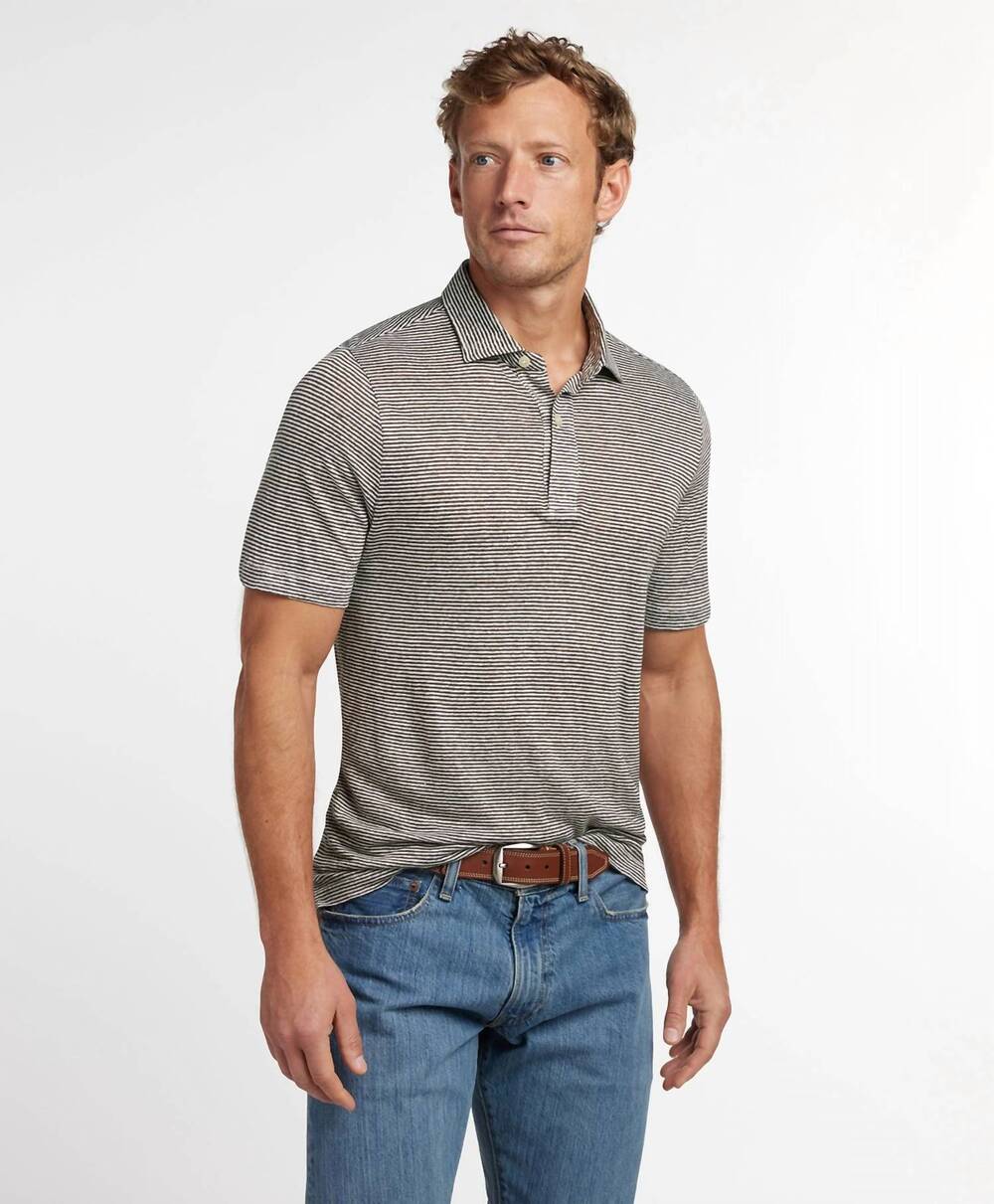 NEW DAVID DONAHUE knit polk short sleeve knit polo in driftwood